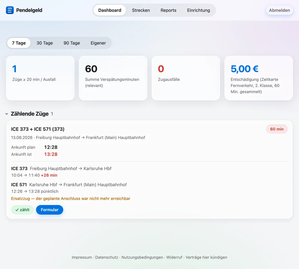 Dieselbe Reise im Browser, ebenfalls mit beiden Teilfahrten